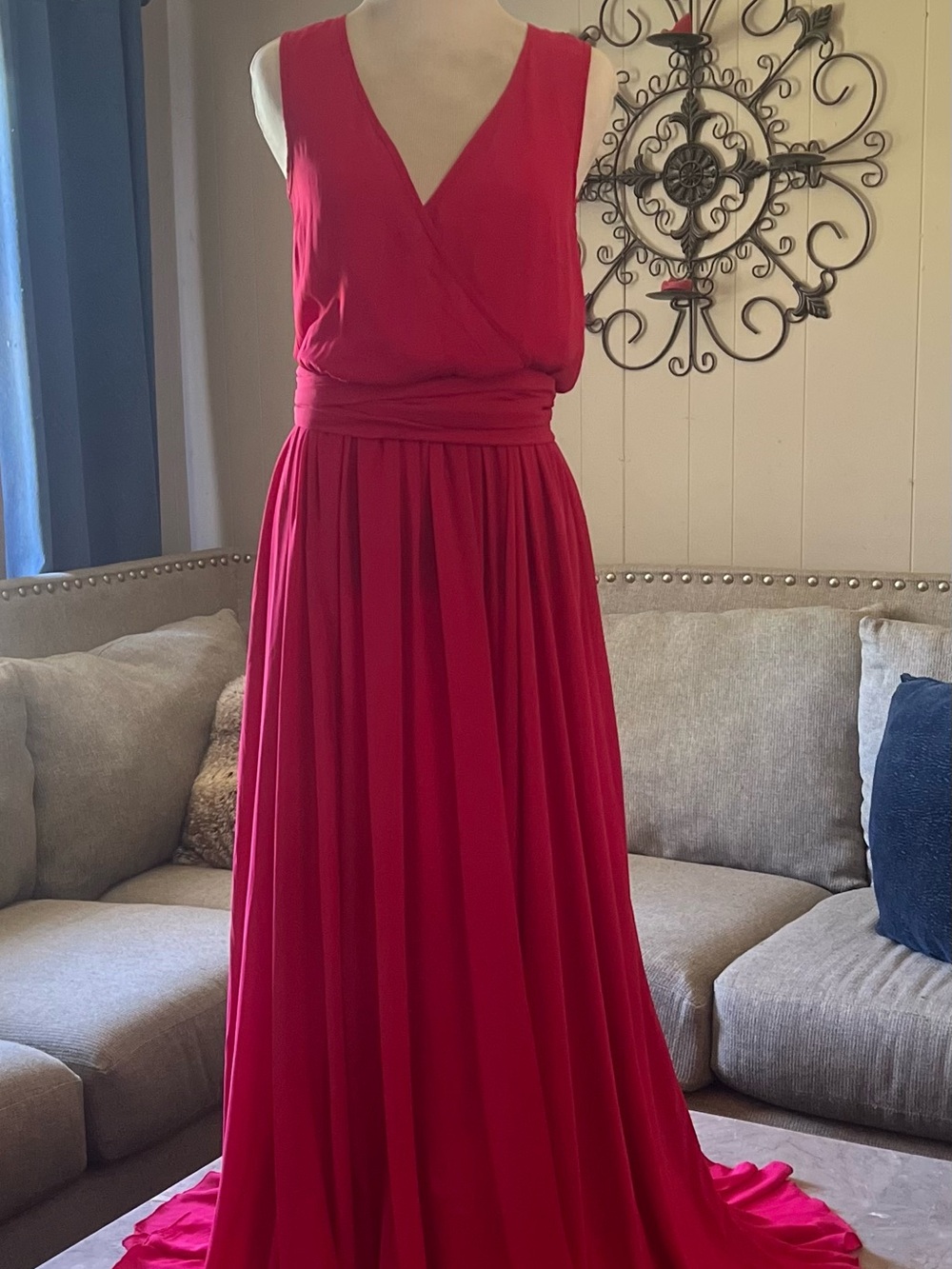 Olivaceous Bright Red V-Neck Sleeveless Maxi Dress